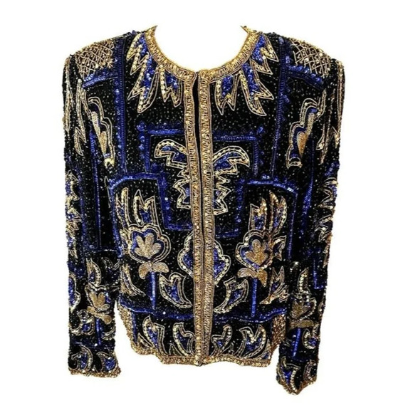 L Vintage‎ 80s Brilliante By J.A. Bedazzled Sequined Beaded Statement Fun Jacket - Picture 1 of 7